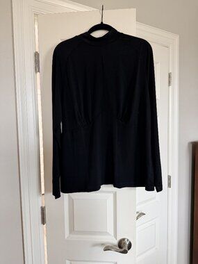 Eloquii Black Mock Neck Top Title: Eloquii Mock Neck Long Sleeve Gathered Waist